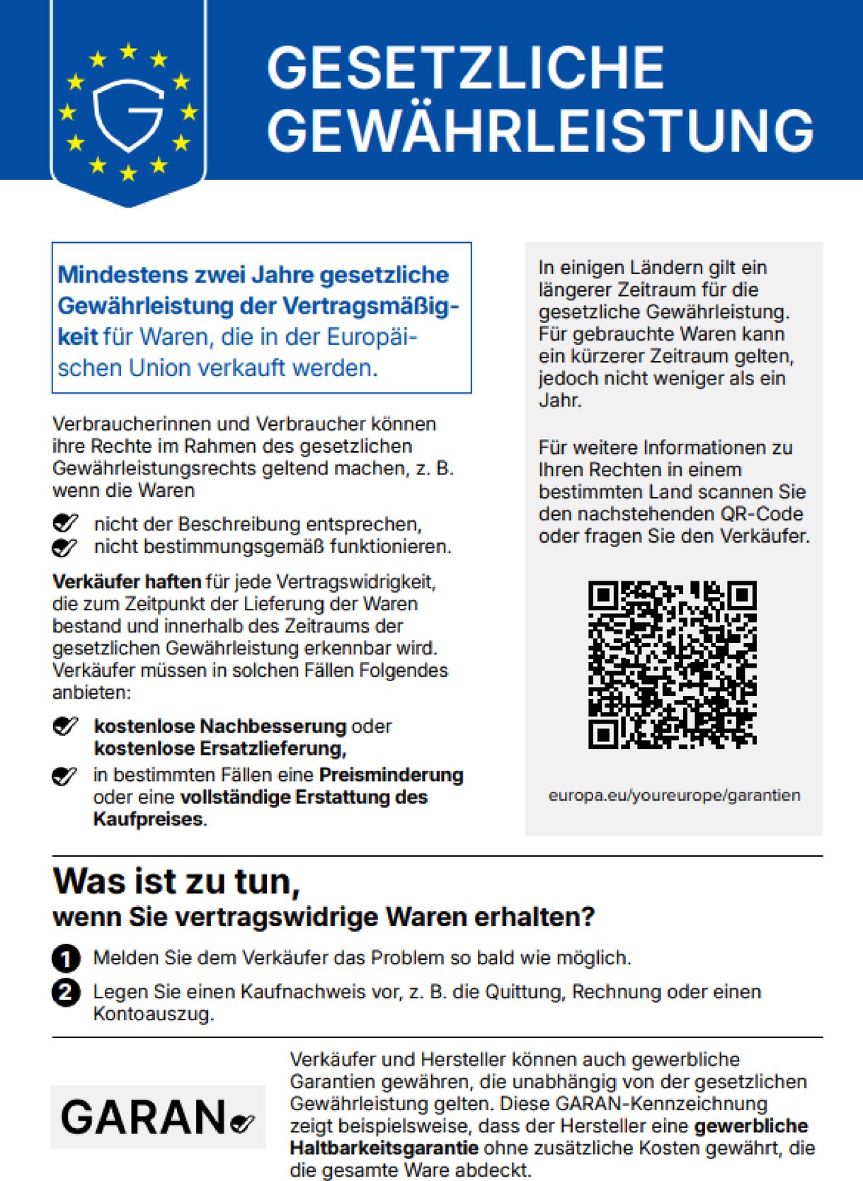 Gesetzliche Gewährleistung -- vollständige Information